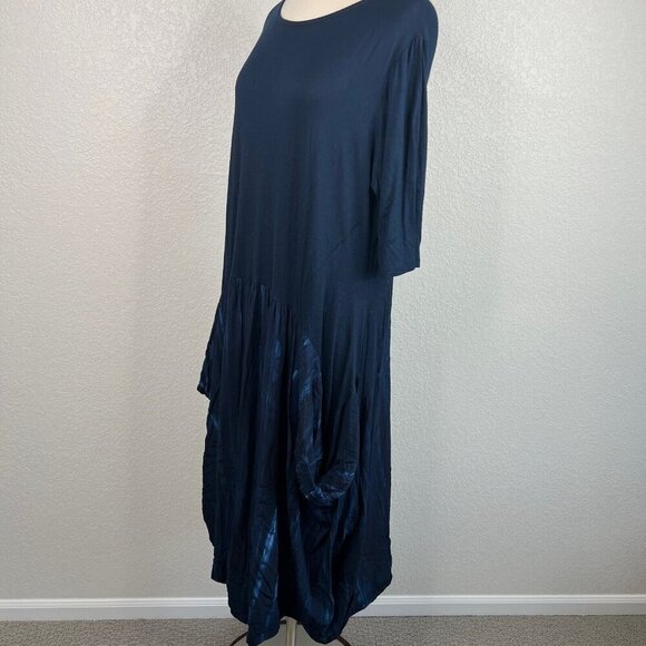 Kaliyana Size 1 / M Gerona Dress Ink Boston Blue Long Pockets Lagenlook Artwear - Picture 6 of 10